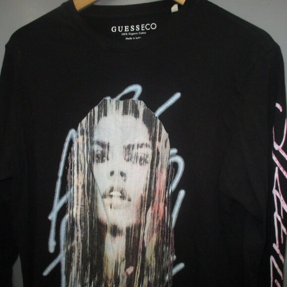 GUESS ECO Shirt Size XS Black With Graphics Long Sleeve 100% Organic Cotton - Picture 6 of 12